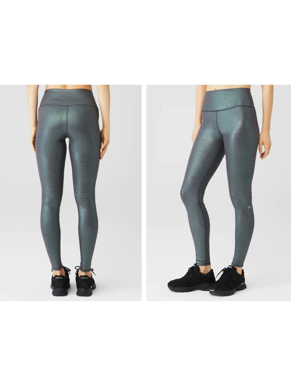 ALO yoga high waist Ribbed Shimmery iridescent teal Legging size small  MSRP$128